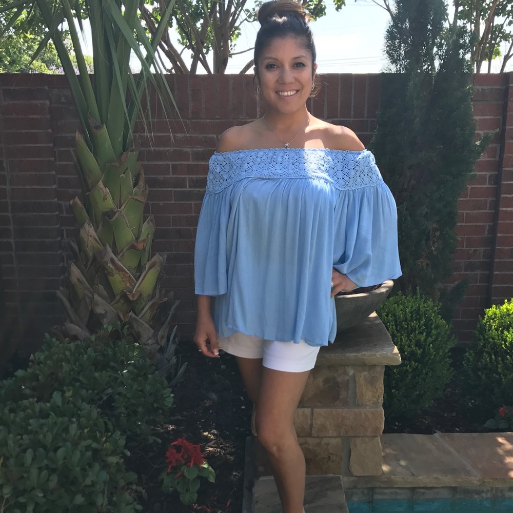 Off shoulder baby blue top